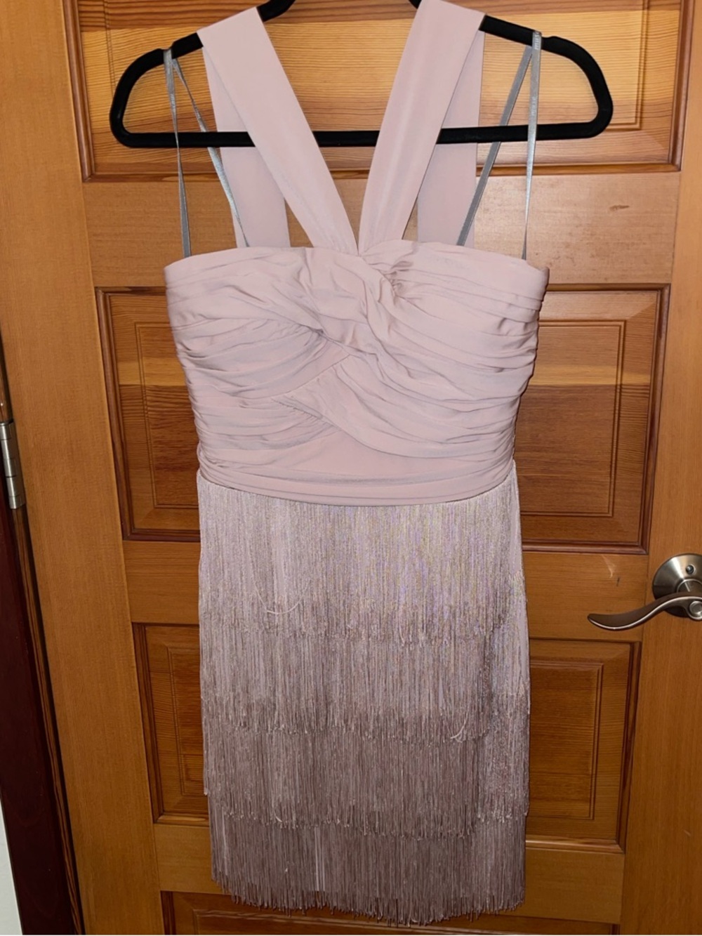 MUSE (Boston Proper) Blush Fringe Dress with Twist Bodice - women’s 6 - EUC